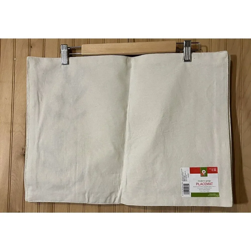 Modern Sprigs Set of 2 Embroidered Christmas Jute Placemats Holly Berries